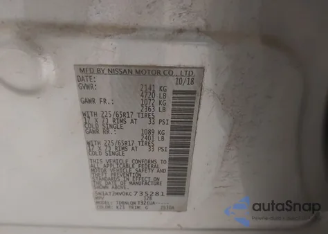 2019 Nissan Rogue S/Sl/Sv z USA, uszkodzony, nr VIN 5N1AT2MV0KC735281